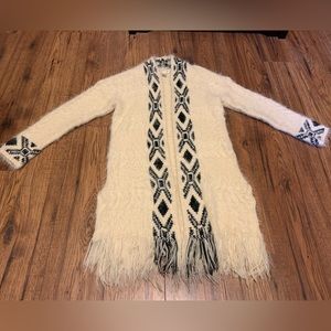 Fluffy Cream Cardigan with Cable Knit Design